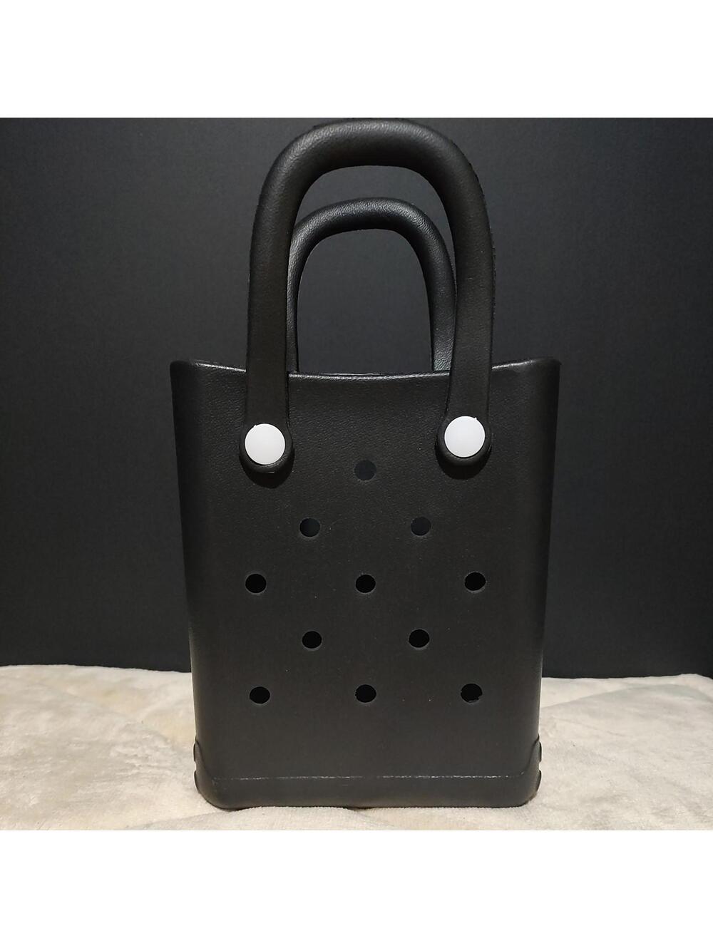 Mini Rubber Black Tote Bag Double Handles 6x8x3 Charms can be added Clog